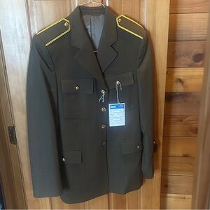 Men's Olive Green Formal Military-Style Jacket with Gold Trim